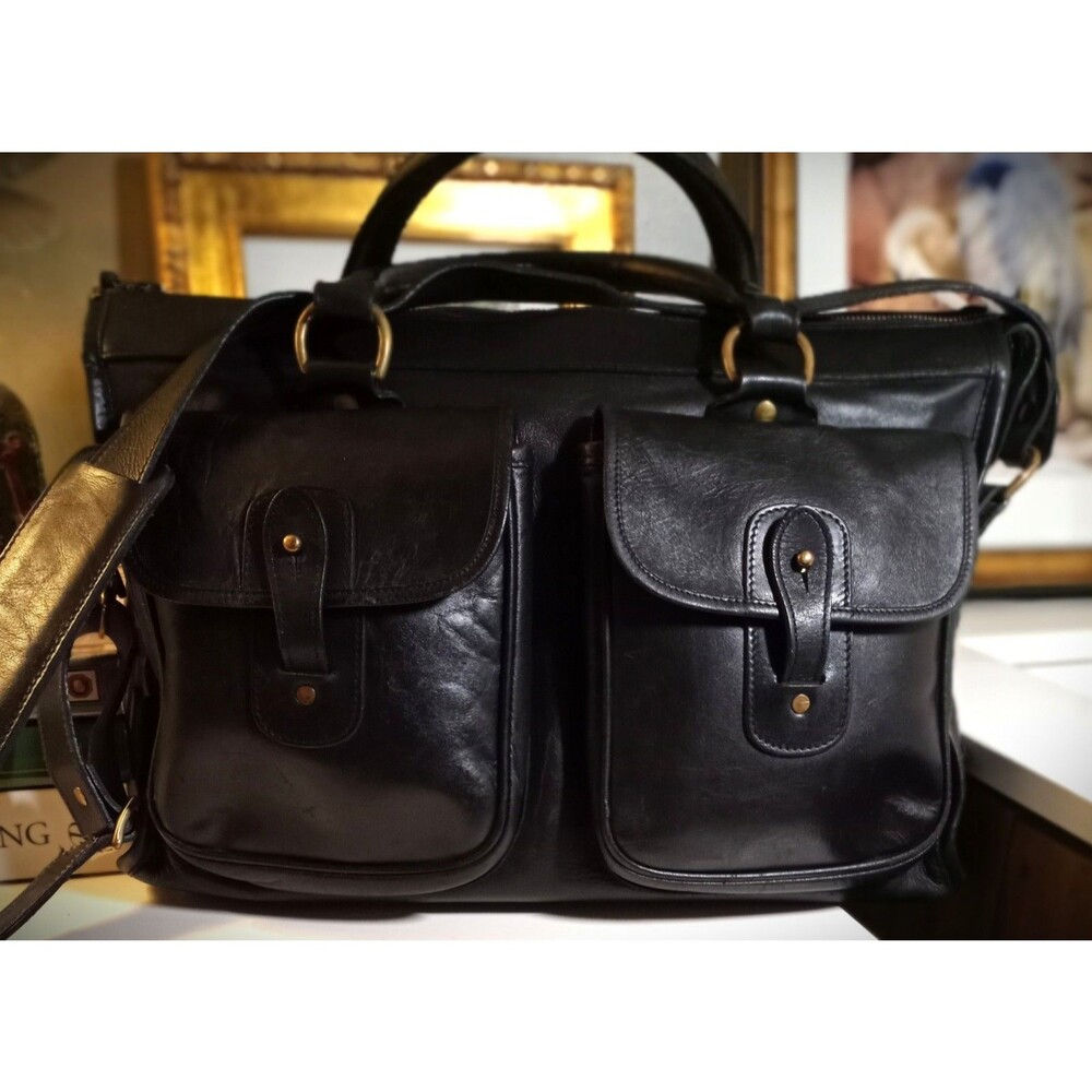 Vintage Ghurka Black Leather No 5 Examiner Briefcase Bag with Shoulder Strap